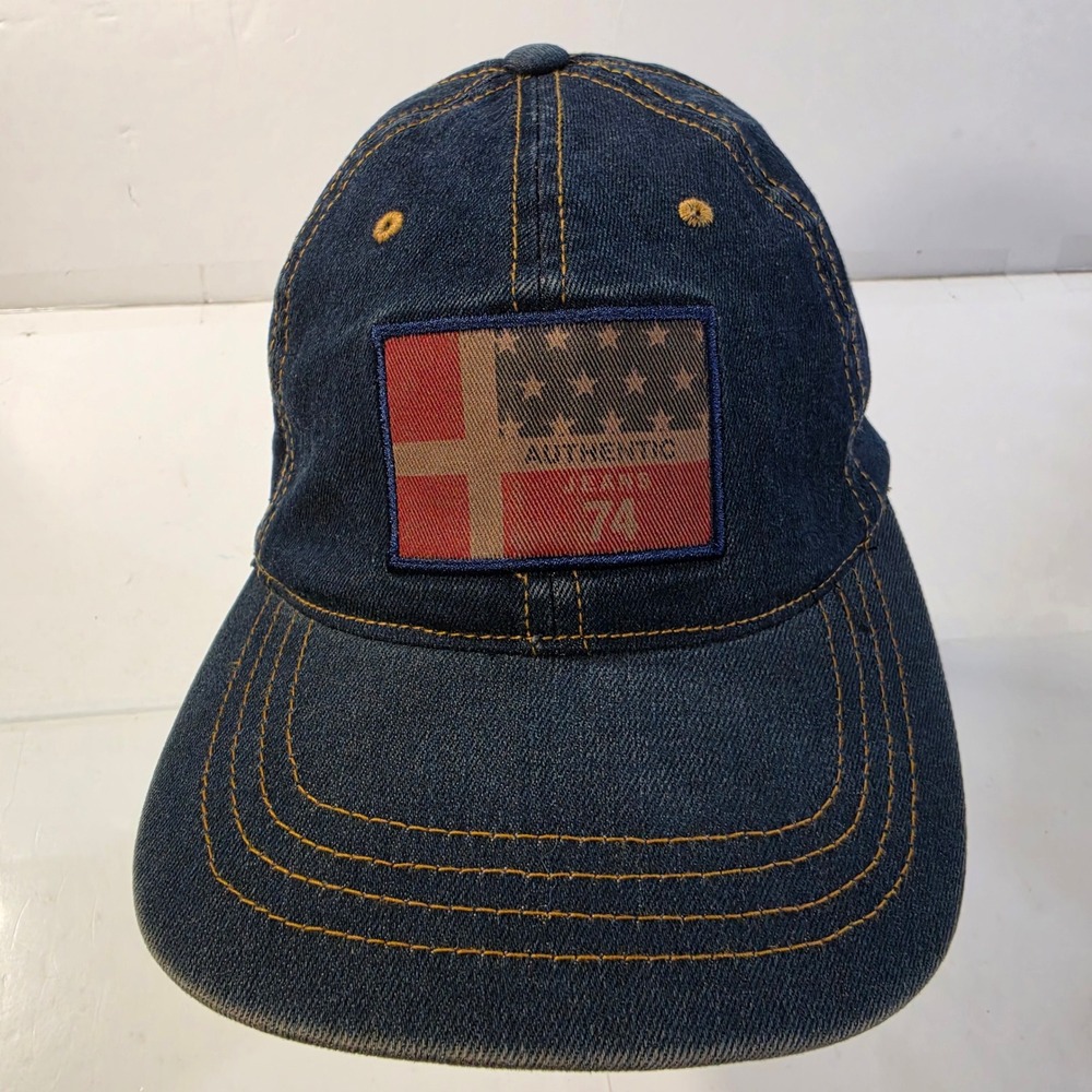 Authentic Jeans Flexfit Denim Baseball Cap Hat Blue Dark Wash 74 Sample Rare New